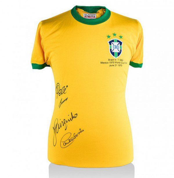Brazil 1970 Shirt Signed By Pele, Gerson, Jairzinho & Carlos Alberto AFTAL COA