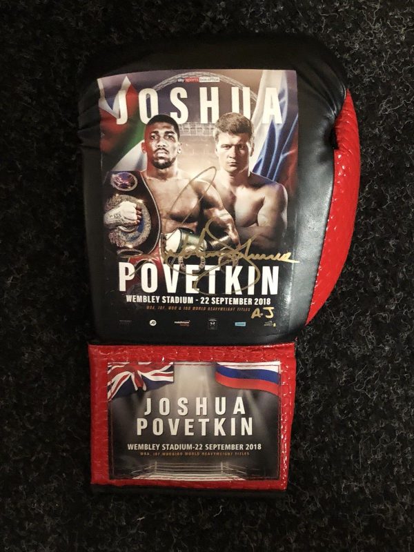 Hand Signed Anthony Joshua V Povetkin Official Fight Poster Boxing Glove COA