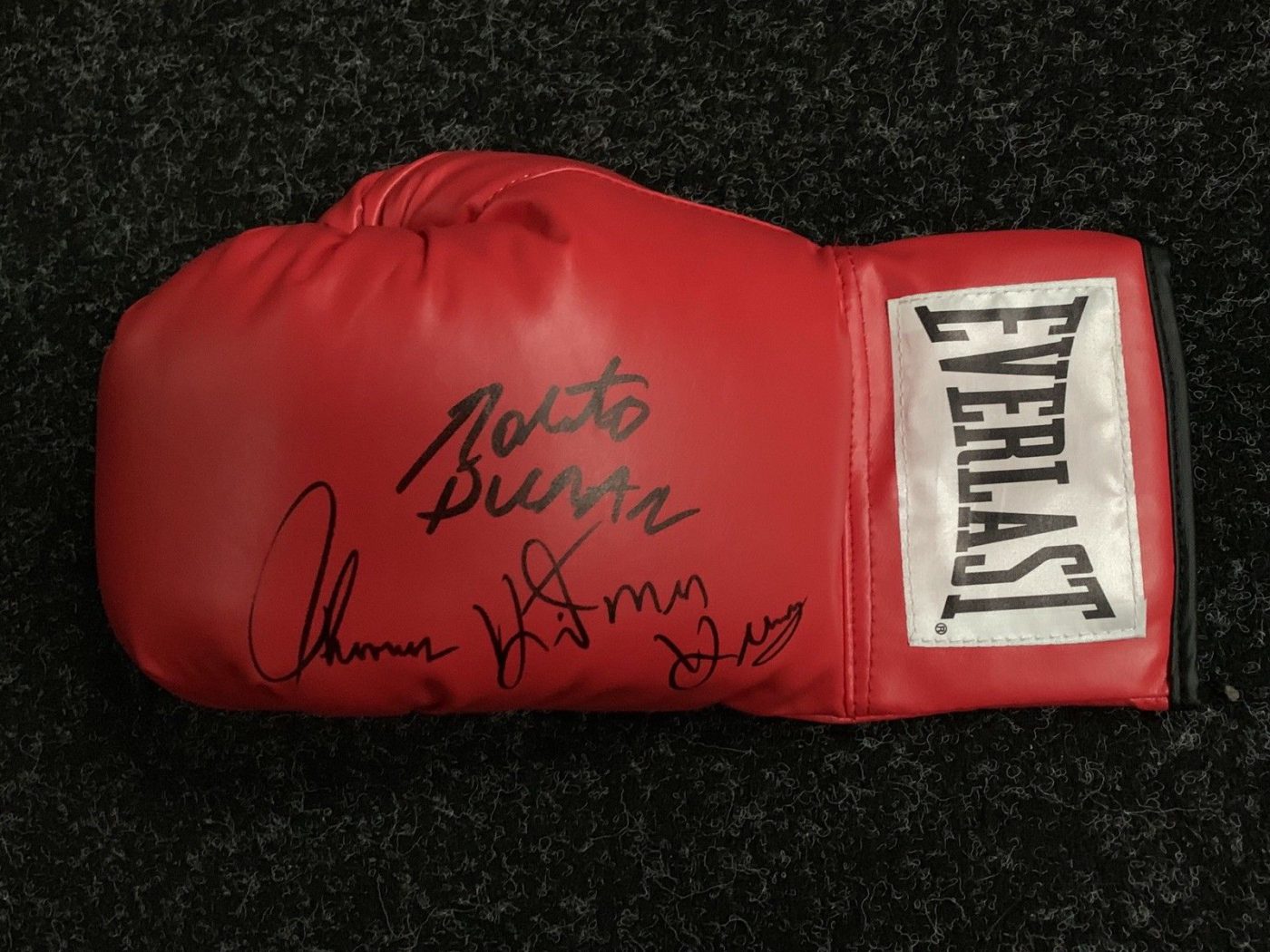 Tommy Hearns and Roberto Duran Dual Hand Signed Boxing Glove | Gold ...