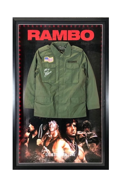 Framed Sylvester Stallone Hand Signed Rambo First Blood M65 Military Jacket