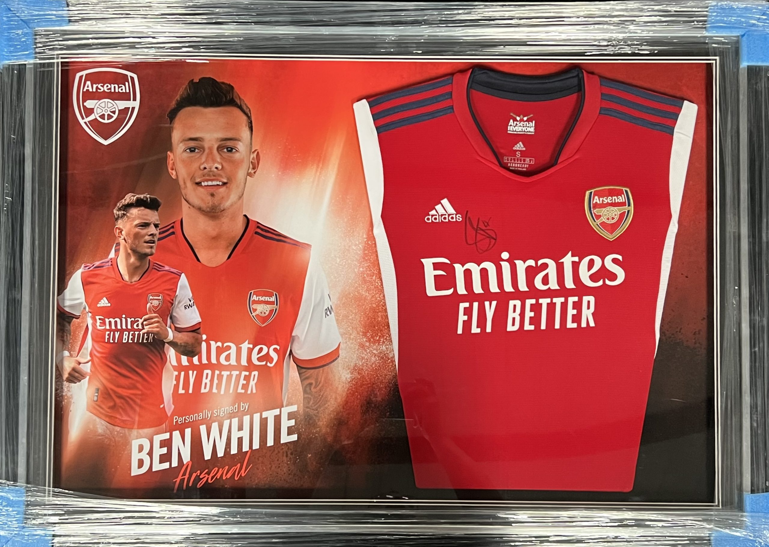 Framed Ben White Signed Arsenal 20212022 Football Shirt Gold Star