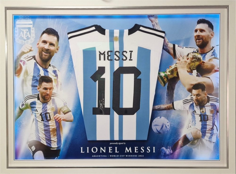 Framed Lionel Messi Signed Argentina World Cup 2022 Home Football Shirt