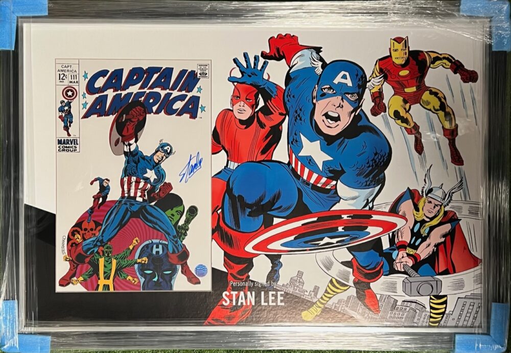 Framed Stan Lee Hand Signed Captain America Signed Photo 16x12