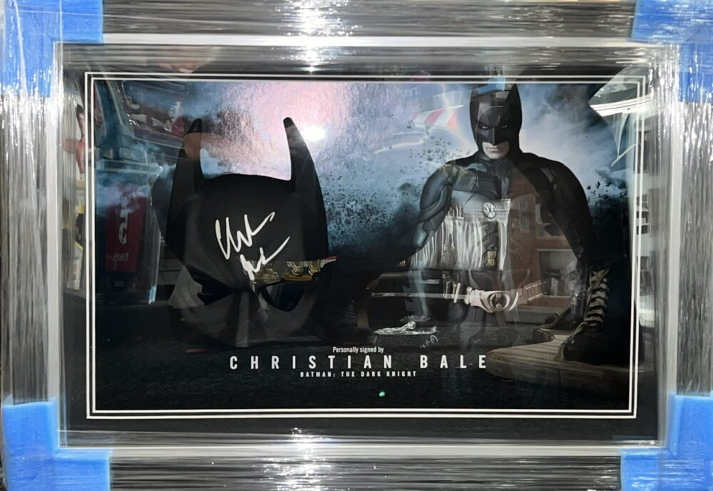 Framed Christian Bale Hand Signed Batman Mask