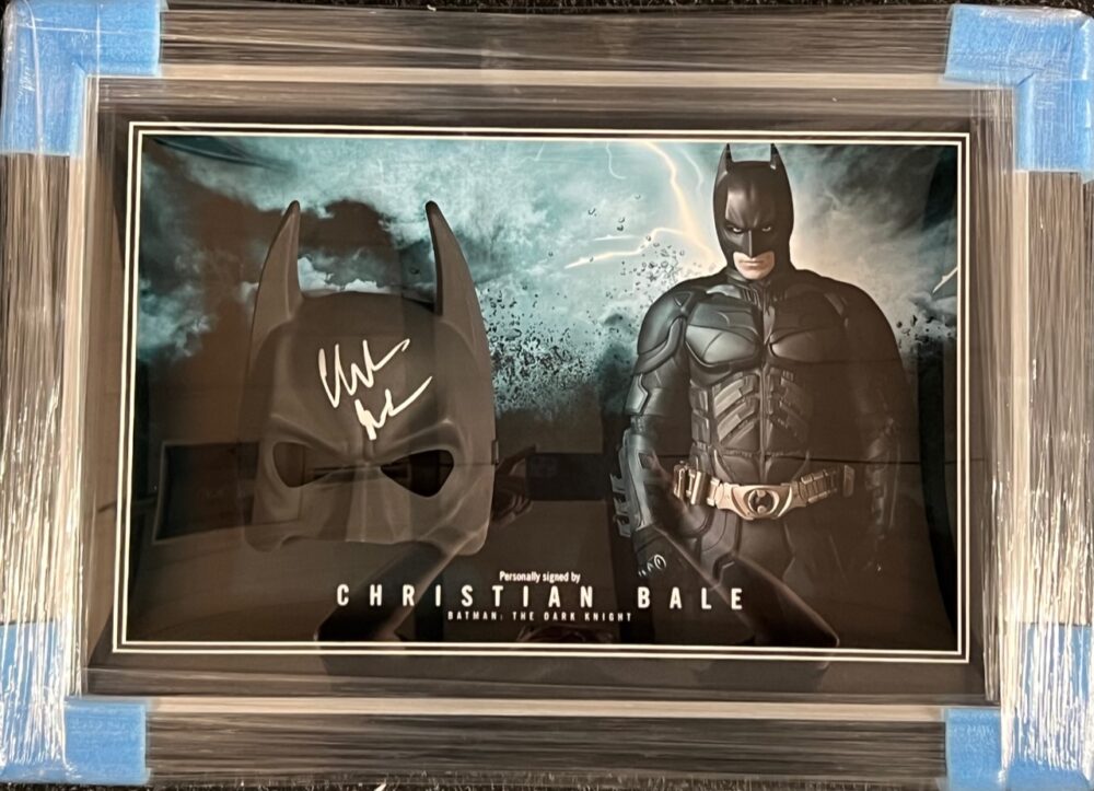 Framed Christian Bale Hand Signed Batman Mask - Image 2