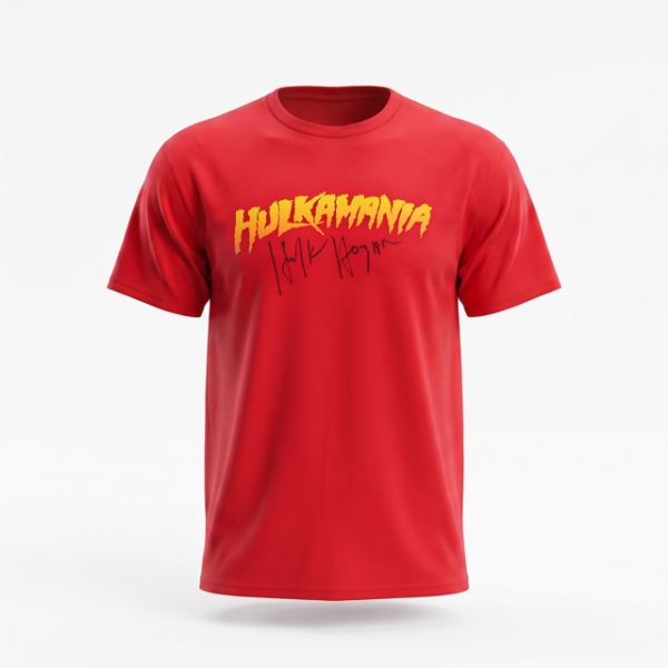 HULK HOGAN SIGNED AUTOGRAPHED RED HULKAMANIA T SHIRT (JSA AUTHENTICATED)
